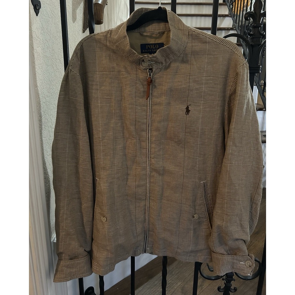 Men's Medium Polo Ralph Lauren City Barracuda Plaid Jacket Linen Blend Twill